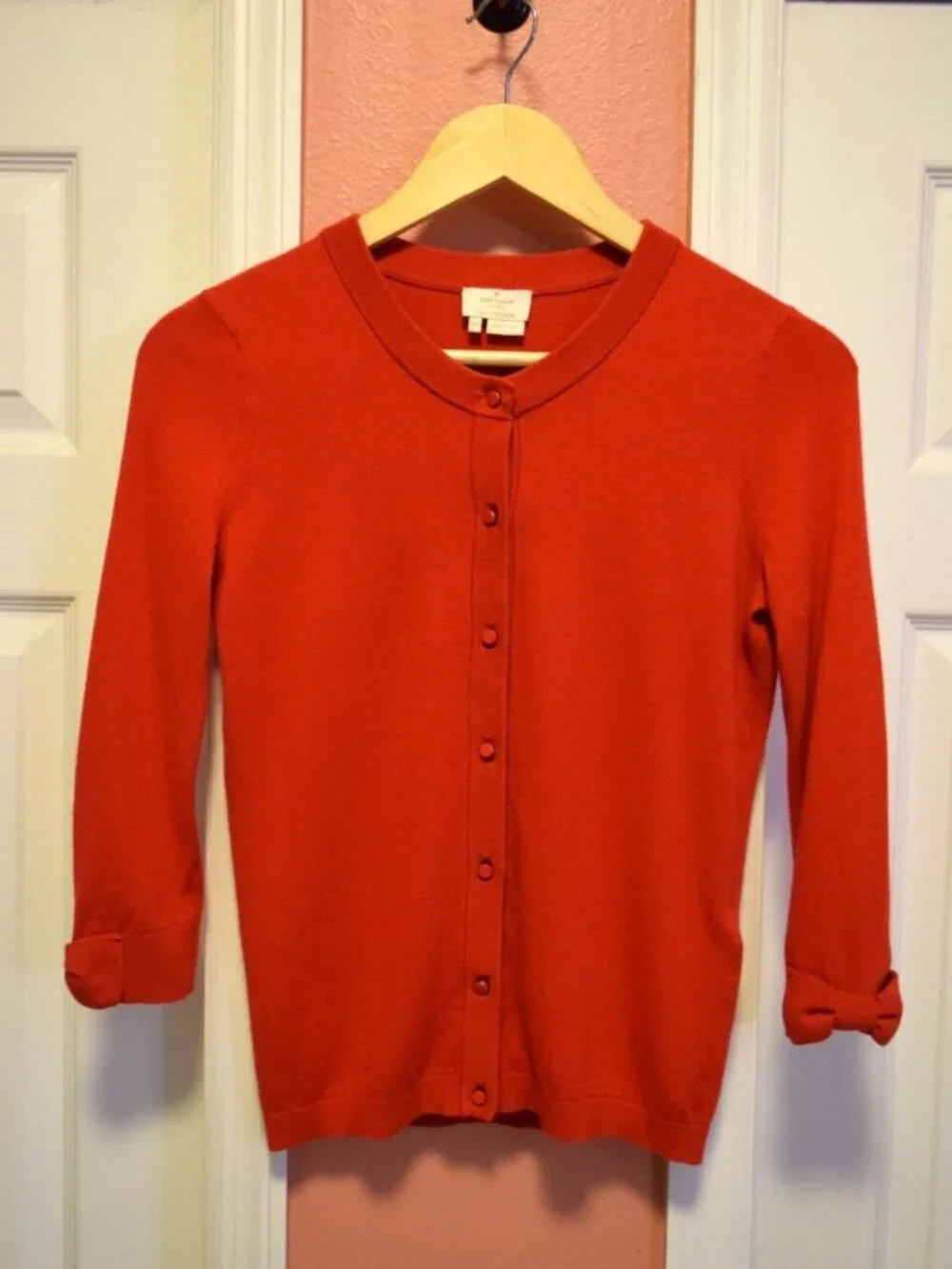 KATE SPADE SOMERSET RED BOW CUFF CARDIGAN